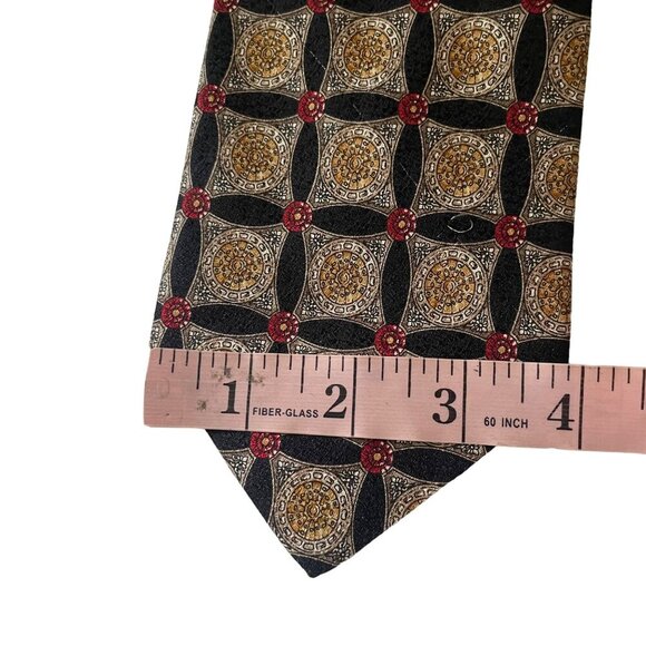 Valentino Cravatte Tie Italian Silk Tie Geometric Pattern Black/Gold - Picture 5 of 8